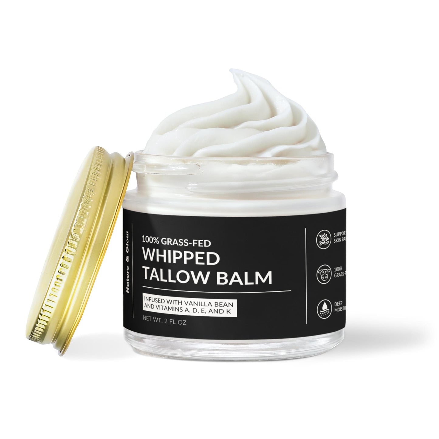 Whipped Beef Tallow Balm with Vanilla Bean (Organic Face Cream, Body Lotion, and Lip Balm)