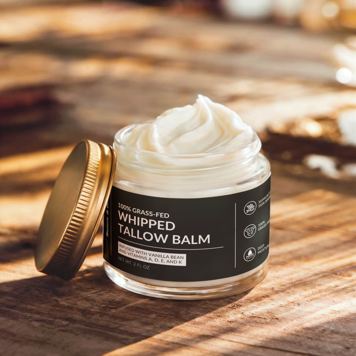Whipped Beef Tallow Balm with Vanilla Bean (Organic Face Cream, Body Lotion, and Lip Balm)